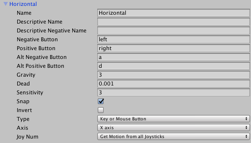 input manager horizontal